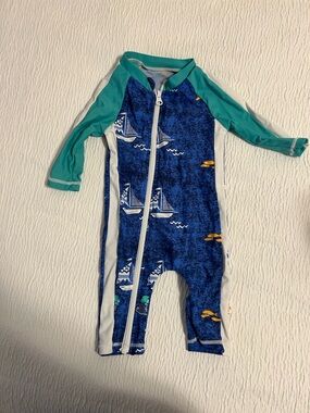 Kids Long-Sleeve One-Piece Swimsuit in Navy & Teal